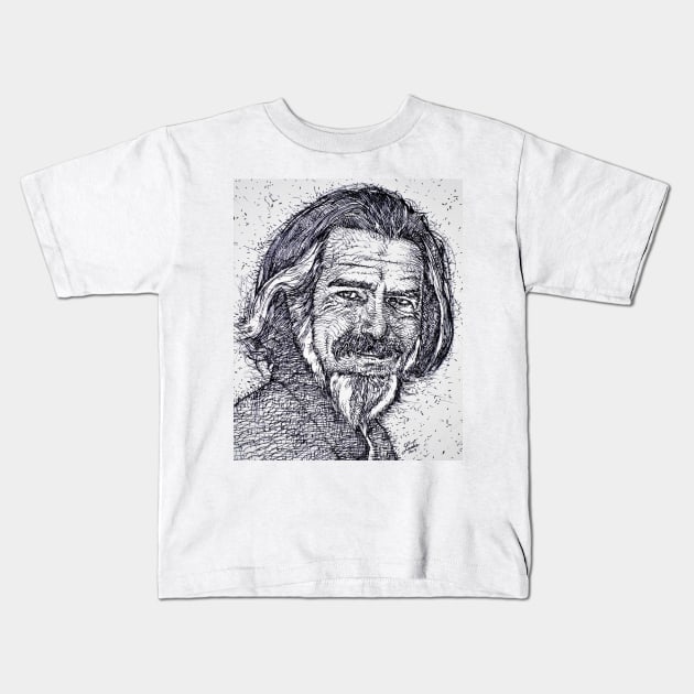 ALAN WATTS - ink portrait .1 Kids T-Shirt by lautir